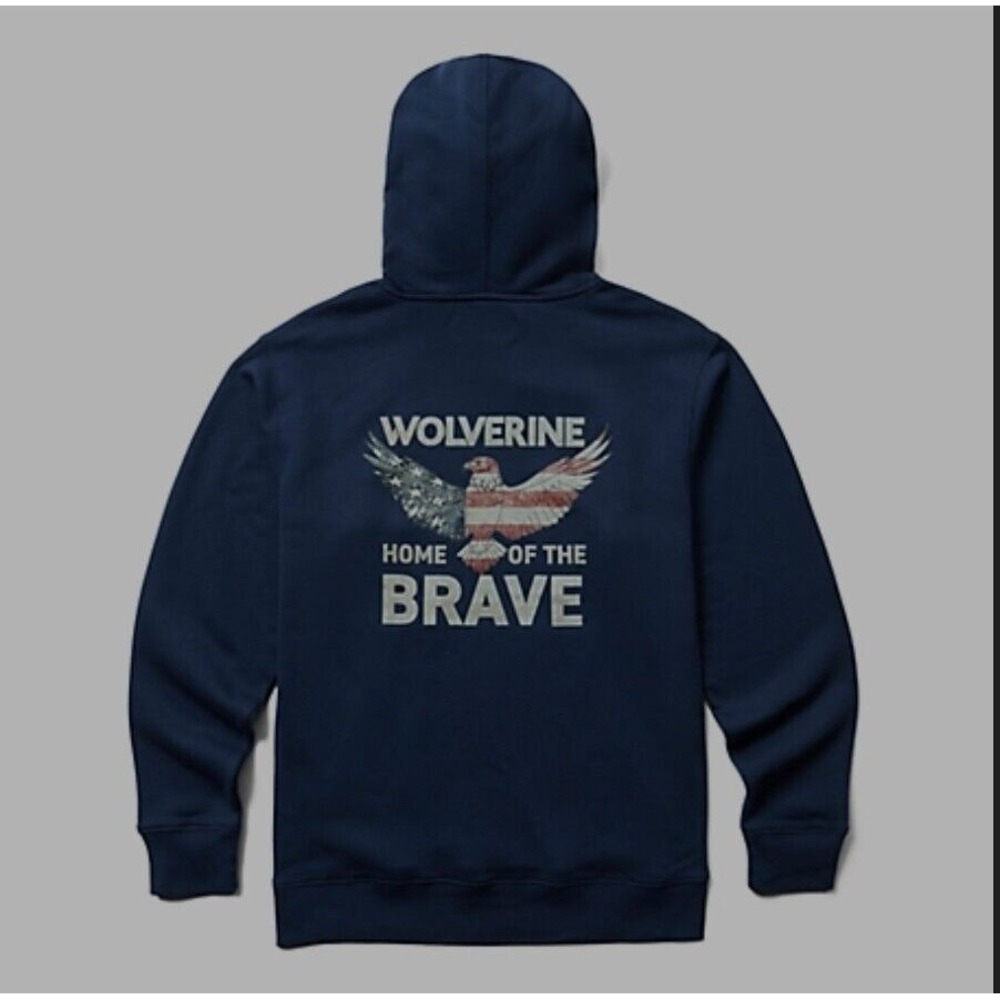 Wolverine Mans Hoodie Size XL Blue Long Sleeves Pocket‎ Patriotic Flag USA